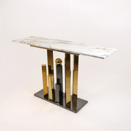 Marble console table with gold and black steel base, 140 cm - 2UU2-C01-018