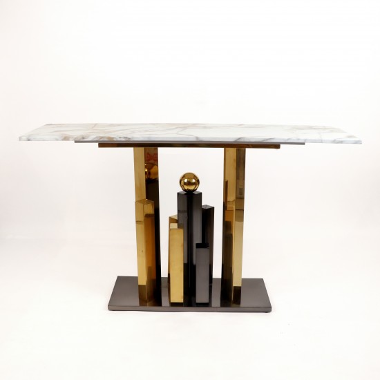 Marble console table with gold and black steel base, 140 cm - 2UU2-C01-018