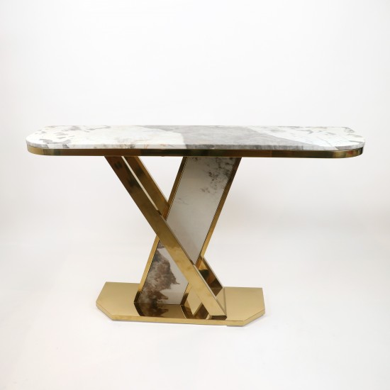 140cm Marble Console Table with Gold Steel Base - 2UU2-C01-029