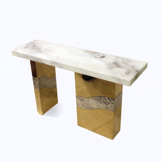 Console table with marble top and gold and silver steel, 140cm - 2UU2-C01-087