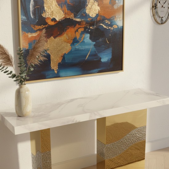 Console table with marble top and gold and silver steel, 140cm - 2UU2-C01-087