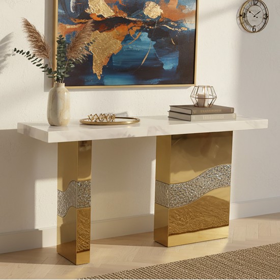 Console table with marble top and gold and silver steel, 140cm - 2UU2-C01-087