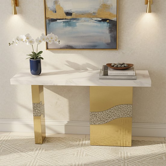 Console table with marble top and gold and silver steel, 140cm - 2UU2-C01-087