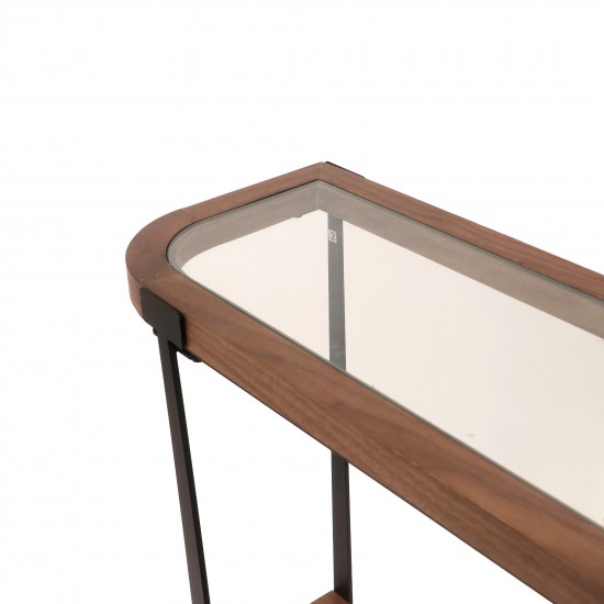 120cm Wood and Metal Console Table with Glass Top - 2UU2-C03-015