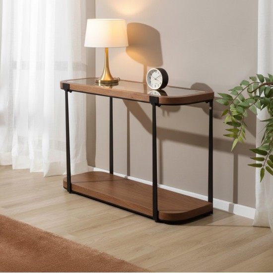 120cm Wood and Metal Console Table with Glass Top - 2UU2-C03-015