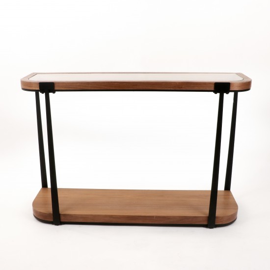 120cm Wood and Metal Console Table with Glass Top - 2UU2-C03-015