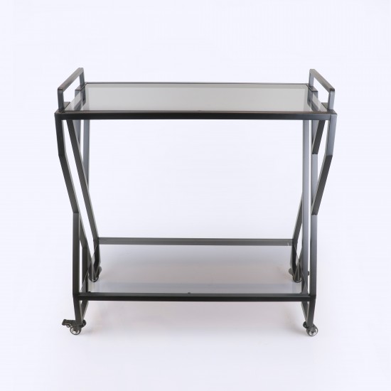 Black serving cart with a metal design and black glass - 2UU2-D05-015