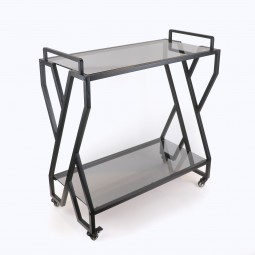 Black serving cart with a metal design and black glass - 2UU2-D05-015 Black serving cart with a metal design and black glass - 2UU2-D05-015