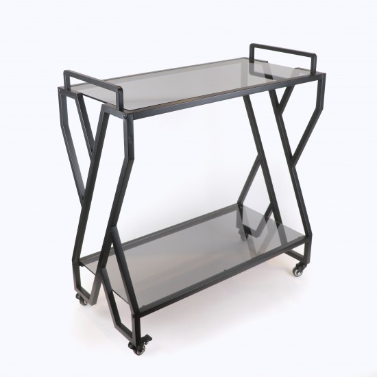 Black serving cart with a metal design and black glass - 2UU2-D05-015