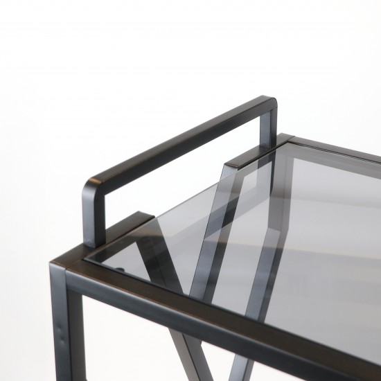 Black serving cart with a metal design and black glass - 2UU2-D05-015