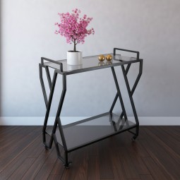Black serving cart with a metal design and black glass - 2UU2-D05-015