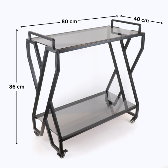 Black serving cart with a metal design and black glass - 2UU2-D05-015
