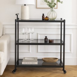 Black serving cart with a metal design and black glass - 2UU2-D05-021