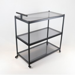 Black serving cart with a metal design and black glass - 2UU2-D05-021 Black serving cart with a metal design and black glass - 2UU2-D05-021