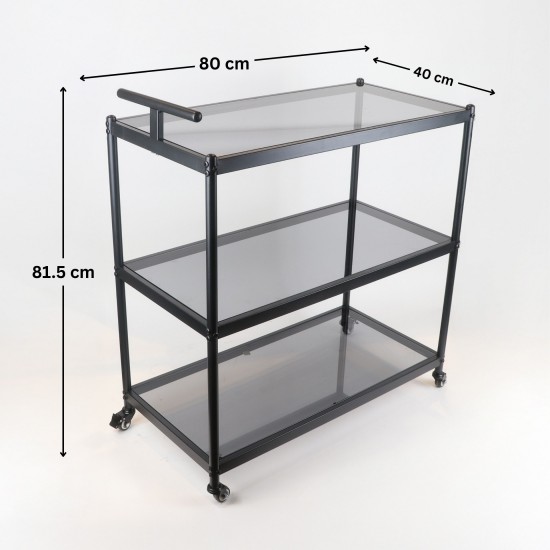 Black serving cart with a metal design and black glass - 2UU2-D05-021 Black serving cart with a metal design and black glass - 2UU2-D05-021