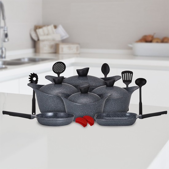 Grey Granite Cookware Set - 17 Pieces