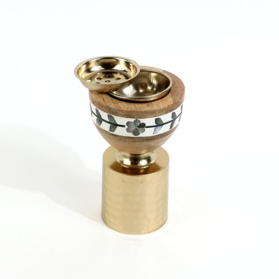 Wooden and copper incense burner with mother-of-pearl inlay - 2N3F200014