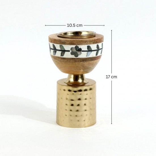 Wooden and copper incense burner with mother-of-pearl inlay - 2N3F200014