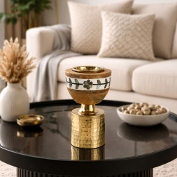 Wooden and copper incense burner with mother-of-pearl inlay - 2N3F200014