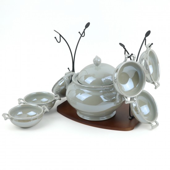 Luxury ceramic soup set with wooden stand - 2S1MM100322