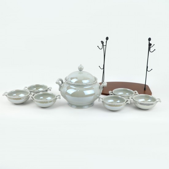 Luxury ceramic soup set with wooden stand - 2S1MM100322
