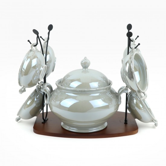 Luxury ceramic soup set with wooden stand - 2S1MM100322