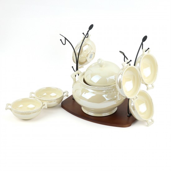 Luxury ceramic soup set with wooden stand - 2S1MM100323