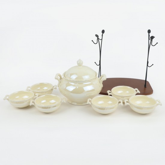 Luxury ceramic soup set with wooden stand - 2S1MM100323