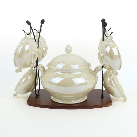 Luxury ceramic soup set with wooden stand - 2S1MM100323