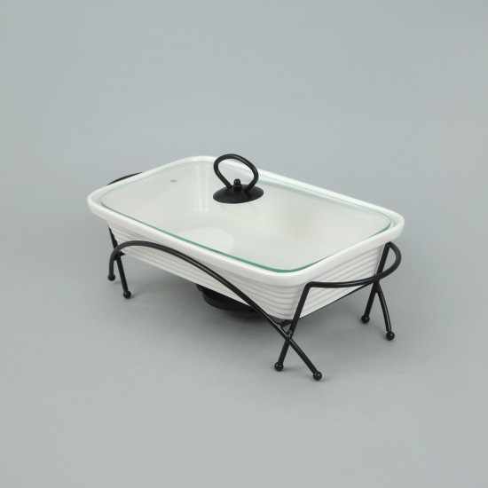 Premium rectangular ceramic serving warmer with glass lid - 11.5 inches