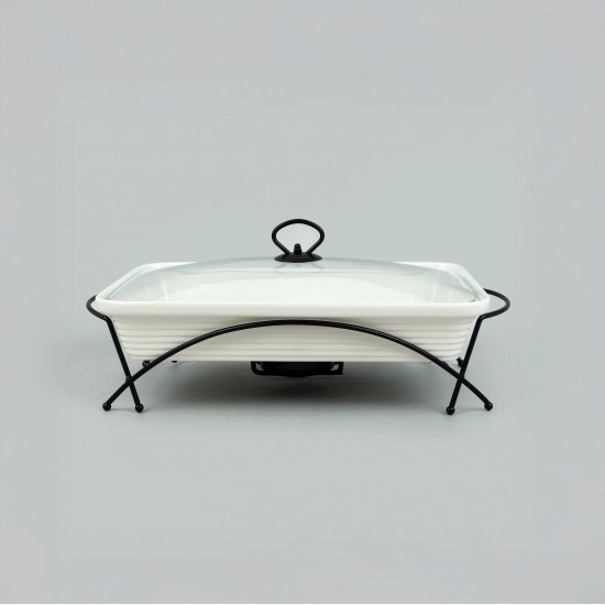 Premium Rectangular Ceramic Serving Warmer with Glass Lid - 13 Inch