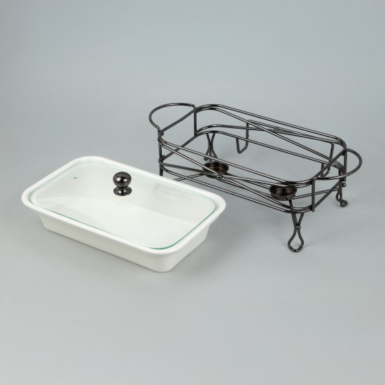 Premium Rectangular Ceramic Serving Warmer with Glass Lid - 12 Inch