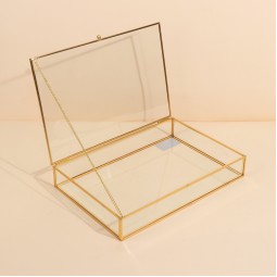 علبة تخزين زجاج بتصميم مميز - ذهبي - 30×20×5 سم - 2M2F300048