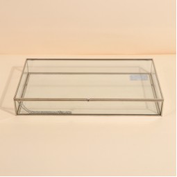 علبة تخزين زجاج بتصميم مميز - فضي- 35×20×5 سم - 2M2F300051