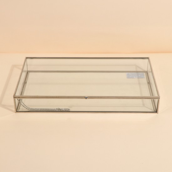 علبة تخزين زجاج بتصميم مميز - فضي- 35×20×5 سم - 2M2F300051