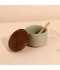 Ceramic box with wooden lid - 7 x 9 cm