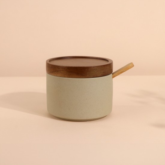 Ceramic box with wooden lid - 7 x 9 cm