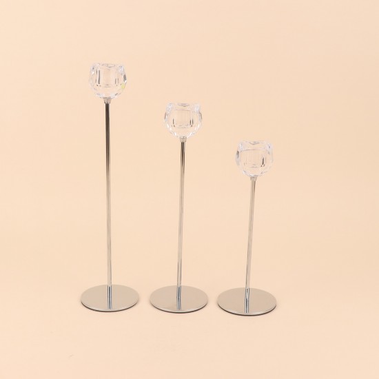 طقم شمعدان بتصميم عصري - فضي - 3 قطع - 2M3CC100139