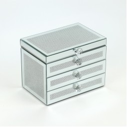 Luxury jewelry box with an elegant silver design, 23.5 x 15.5 x 18 cm