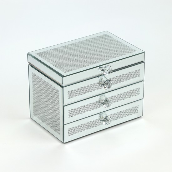 Luxury jewelry box with an elegant silver design, 23.5 x 15.5 x 18 cm