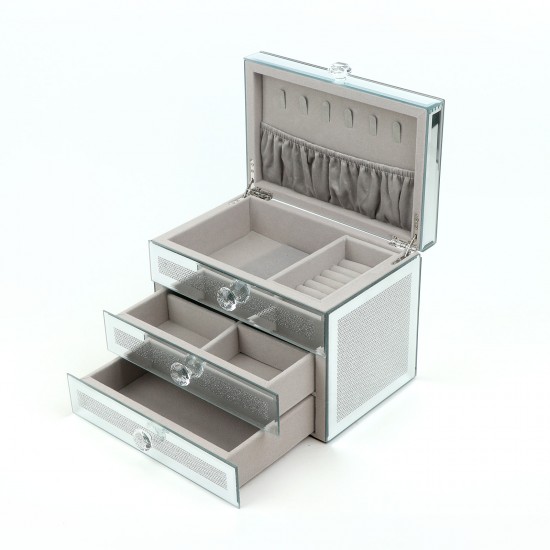 Luxury jewelry box with an elegant silver design, 23.5 x 15.5 x 18 cm