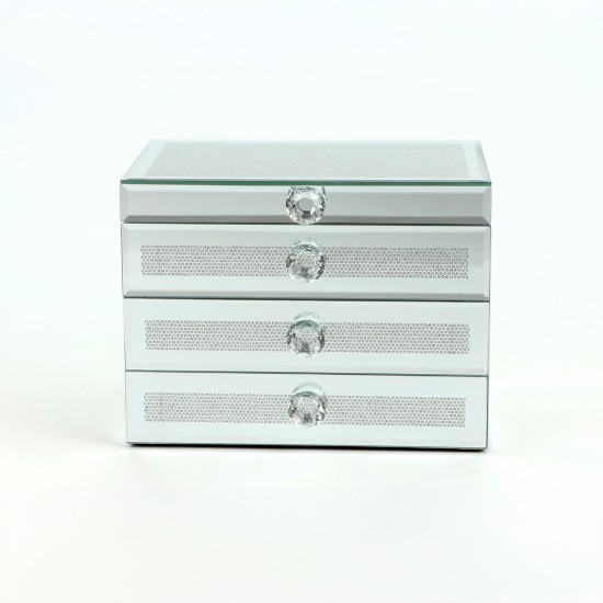 Luxury jewelry box with an elegant silver design, 23.5 x 15.5 x 18 cm