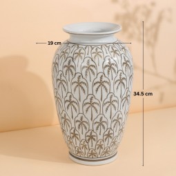 فازة سيراميك بنقوش بتصميم عصري ابيض - 2M3A100302 فازة سيراميك بنقوش بتصميم عصري ابيض - 2M3A100302