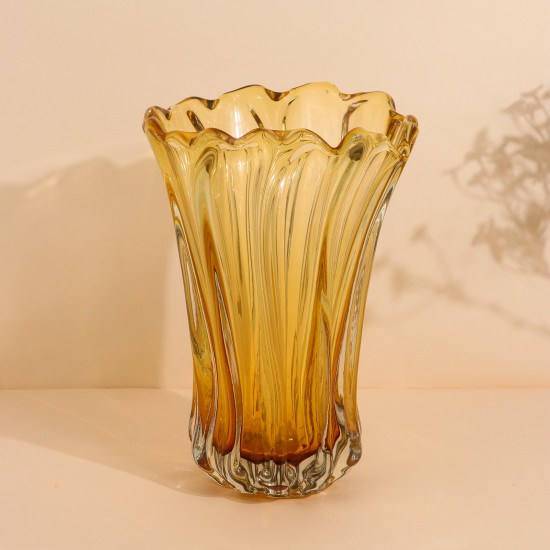 Glass vase with an artistic design in a honey color - 24 x 32 cm - 2M3A200067
