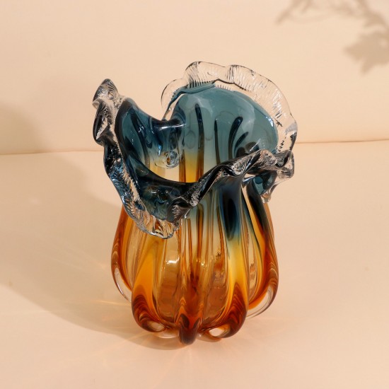 Decorative glass vase with a wavy artistic design - 23 x 27 cm - 2M3A200286