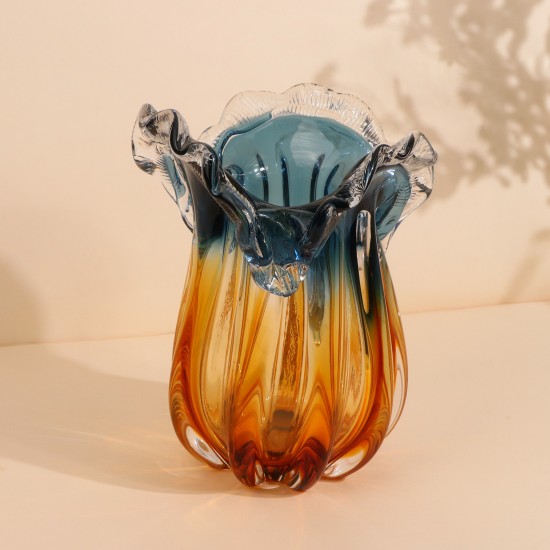 Decorative glass vase with a wavy artistic design - 23 x 27 cm - 2M3A200286