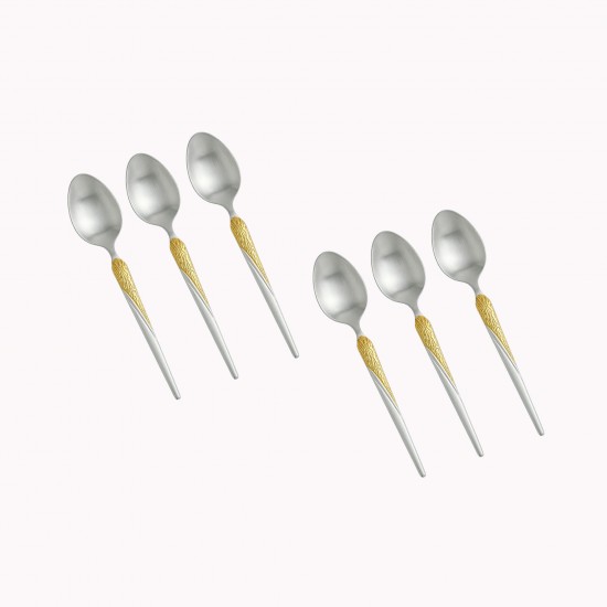 Stainless steel dessert spoon set, silver and gold - 15 cm - 6 pieces - 2M1D200211