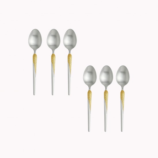 Stainless steel dessert spoon set, silver and gold - 15 cm - 6 pieces - 2M1D200211