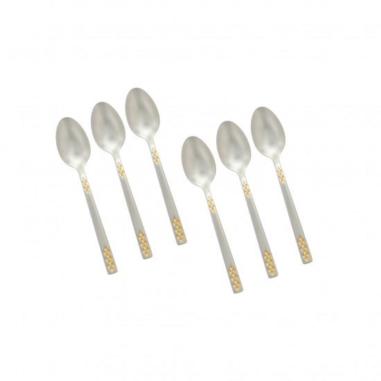 Stainless steel dessert spoon set, silver and gold - 15 cm - 6 pieces - 2M1D100216