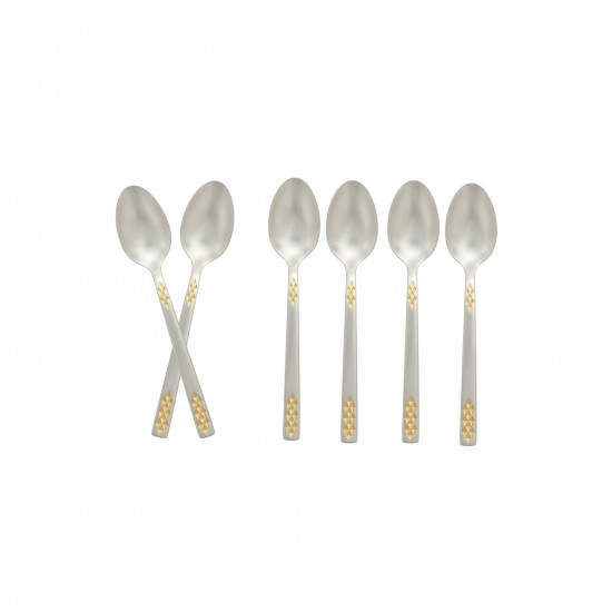 Stainless steel dessert spoon set, silver and gold - 15 cm - 6 pieces - 2M1D100216
